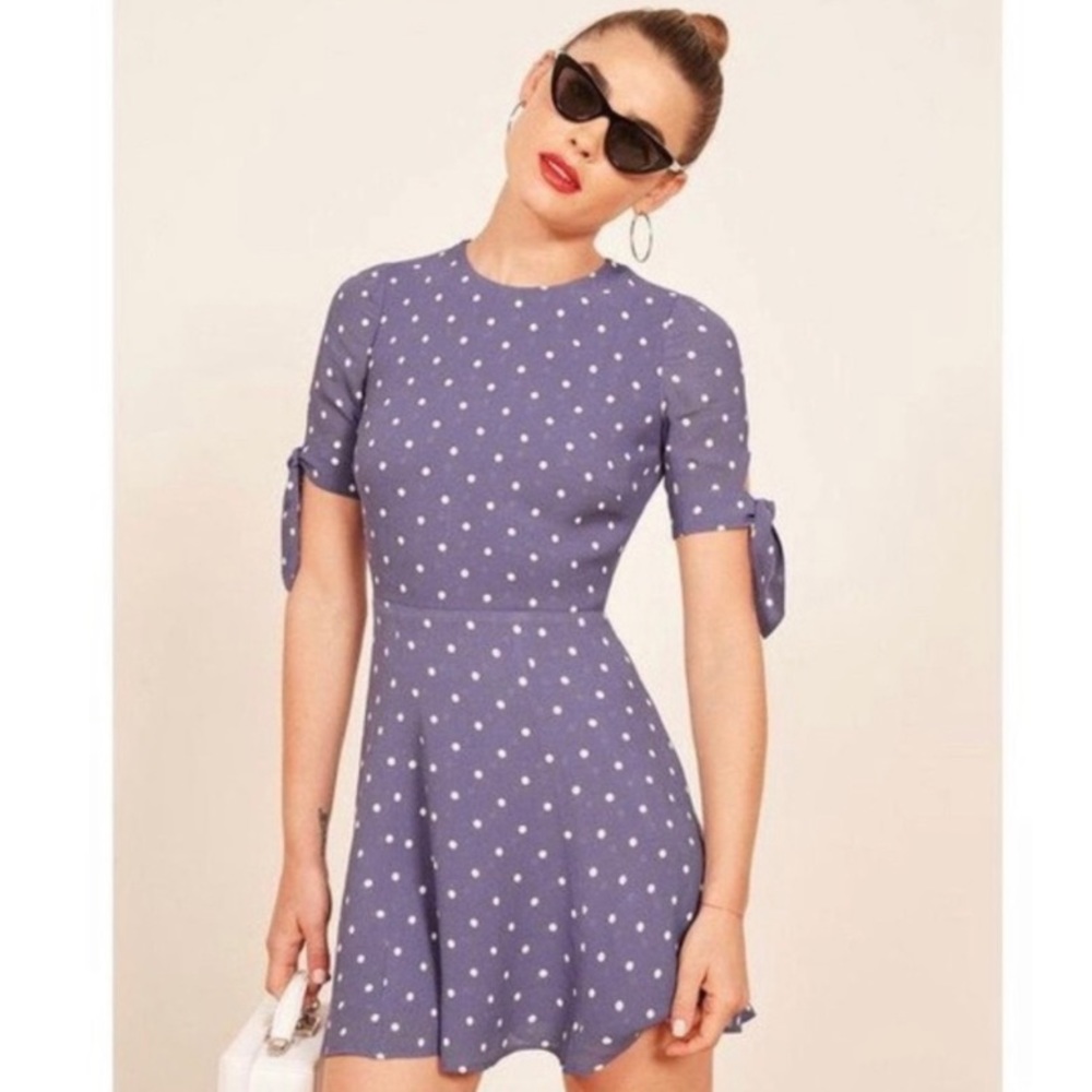 Polka Dot Short Sleeve Skater Dress in Lavender